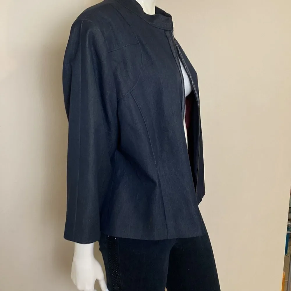 Sharagano Jacket Black Zipper Closure 3/4 Sleeves Size 18
